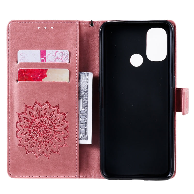 For OnePlus Nord N100 Sun Embossing Pattern Horizontal Flip Leather Case with Card Slot & Holder & Wallet & Lanyard