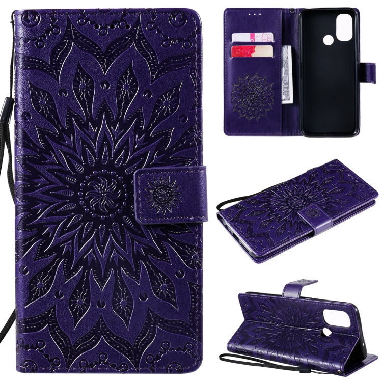 For OnePlus Nord N100 Sun Embossing Pattern Horizontal Flip Leather Case with Card Slot & Holder & Wallet & Lanyard