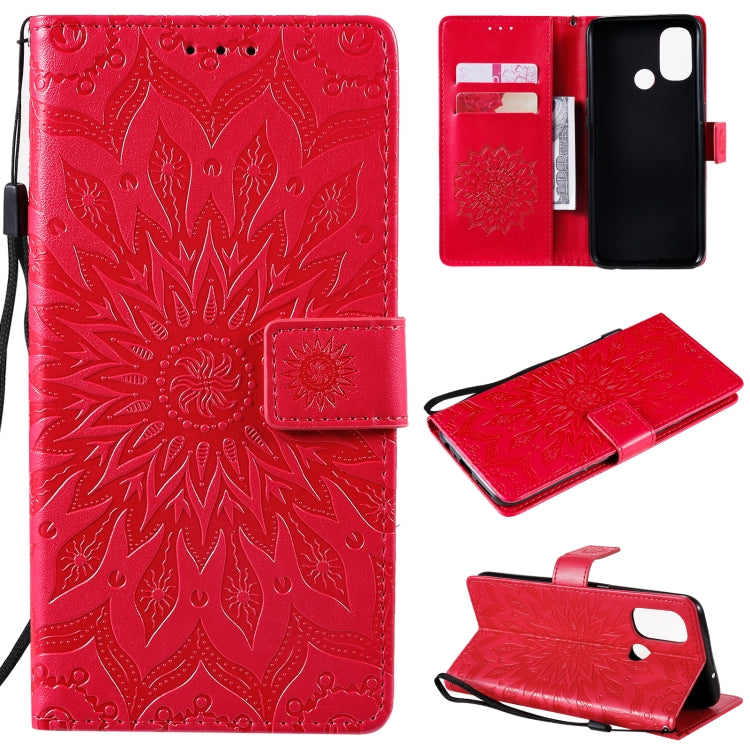 For OnePlus Nord N100 Sun Embossing Pattern Horizontal Flip Leather Case with Card Slot & Holder & Wallet & Lanyard