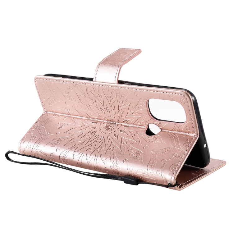 For OnePlus Nord N100 Sun Embossing Pattern Horizontal Flip Leather Case with Card Slot & Holder & Wallet & Lanyard