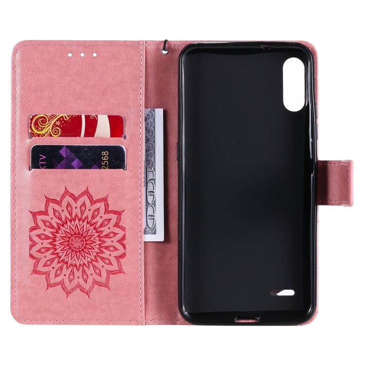 For LG K22 / K22 Plus Sun Embossing Pattern Horizontal Flip Leather Case with Card Slot & Holder & Wallet & Lanyard