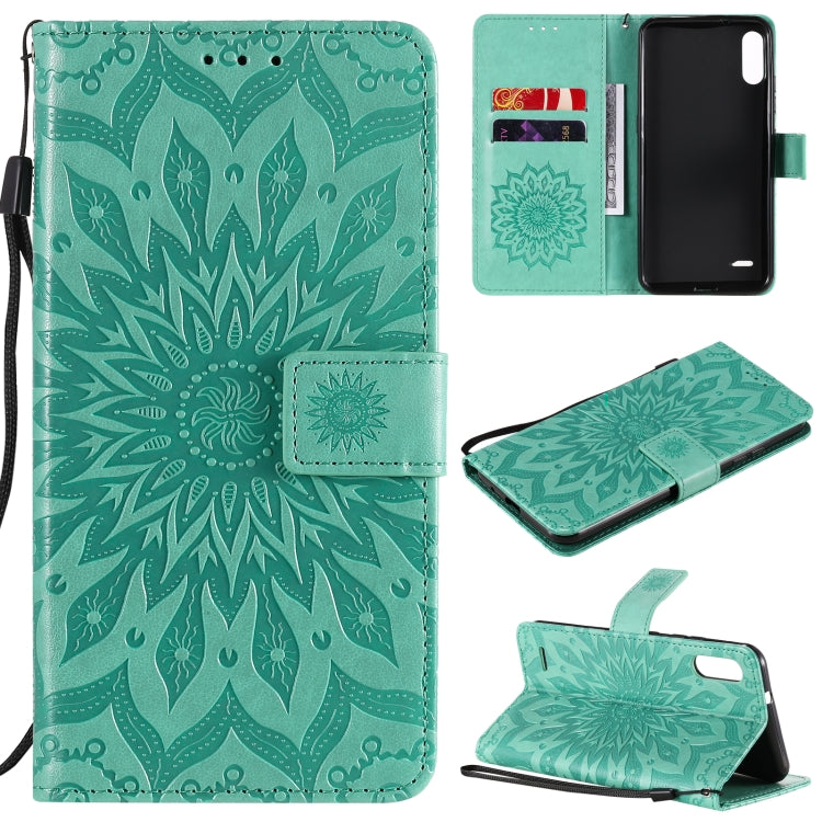 For LG K22 / K22 Plus Sun Embossing Pattern Horizontal Flip Leather Case with Card Slot & Holder & Wallet & Lanyard