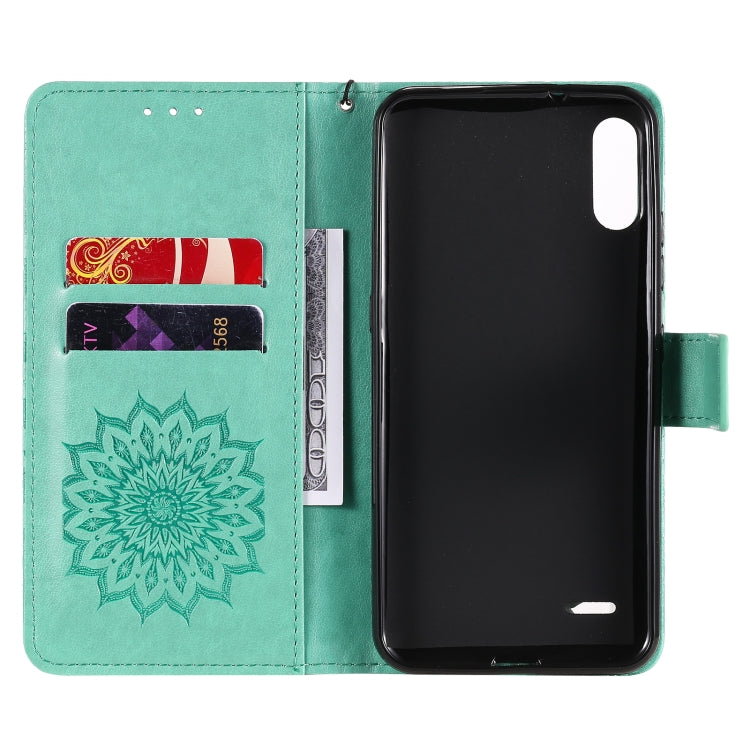 For LG K22 / K22 Plus Sun Embossing Pattern Horizontal Flip Leather Case with Card Slot & Holder & Wallet & Lanyard