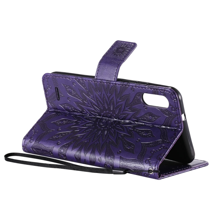 For LG K22 / K22 Plus Sun Embossing Pattern Horizontal Flip Leather Case with Card Slot & Holder & Wallet & Lanyard