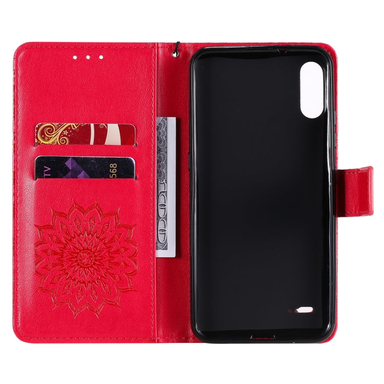For LG K22 / K22 Plus Sun Embossing Pattern Horizontal Flip Leather Case with Card Slot & Holder & Wallet & Lanyard