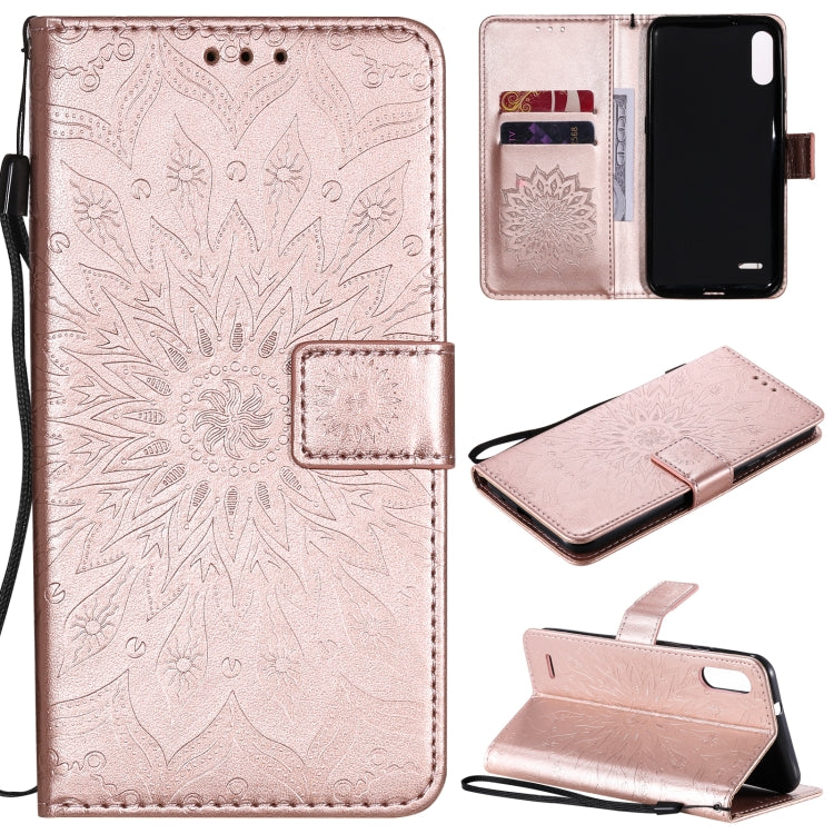 For LG K22 / K22 Plus Sun Embossing Pattern Horizontal Flip Leather Case with Card Slot & Holder & Wallet & Lanyard