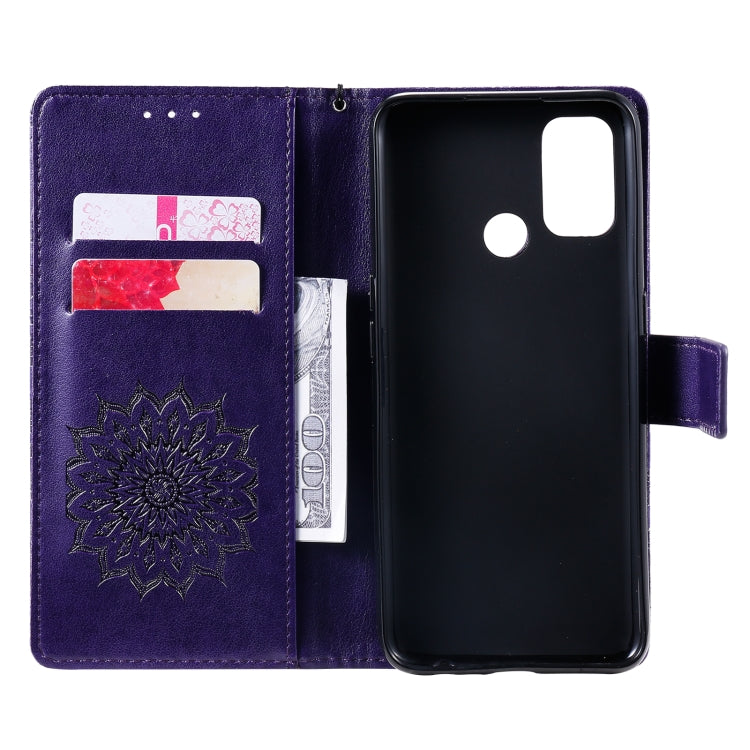 For OPPO A53(2020) / A33(2020) / A53s / A32 Sun Embossing Pattern Horizontal Flip Leather Case with Card Slot & Holder & Wallet & Lanyard
