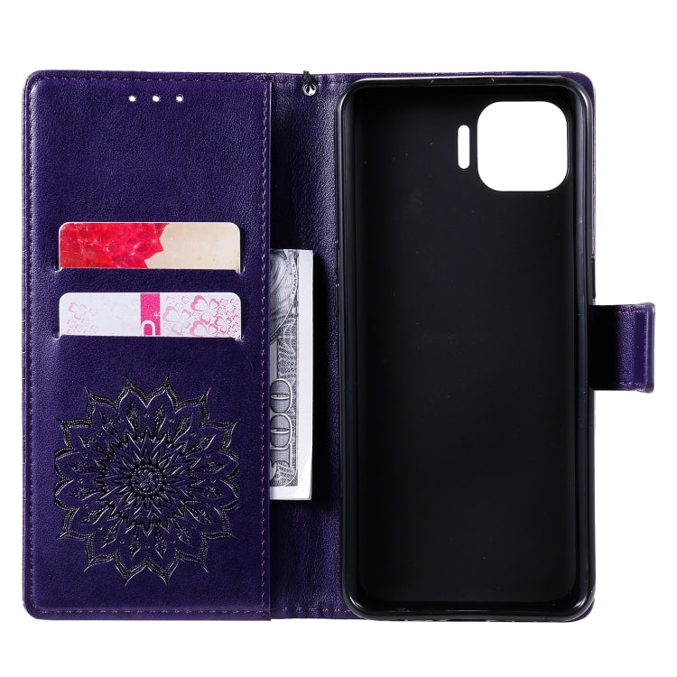 For OPPO F17 Pro / Reno4 Lite Sun Embossing Pattern Horizontal Flip Leather Case with Card Slot & Holder & Wallet & Lanyard