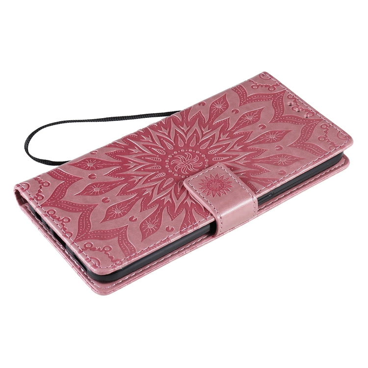 For OPPO F17 / A73 Sun Embossing Pattern Horizontal Flip Leather Case with Card Slot & Holder & Wallet & Lanyard