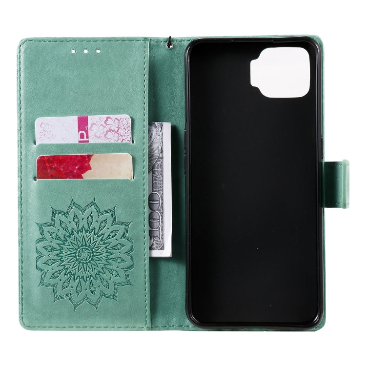 For OPPO F17 / A73 Sun Embossing Pattern Horizontal Flip Leather Case with Card Slot & Holder & Wallet & Lanyard