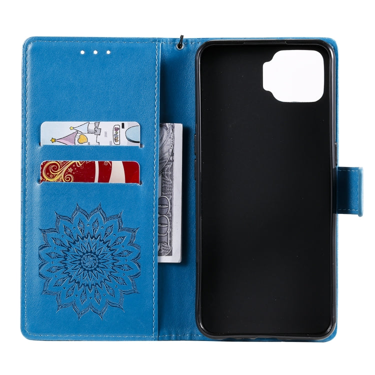 For OPPO F17 / A73 Sun Embossing Pattern Horizontal Flip Leather Case with Card Slot & Holder & Wallet & Lanyard