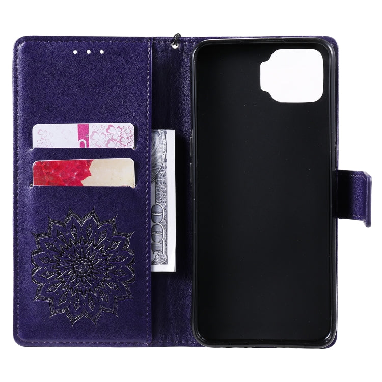 For OPPO F17 / A73 Sun Embossing Pattern Horizontal Flip Leather Case with Card Slot & Holder & Wallet & Lanyard