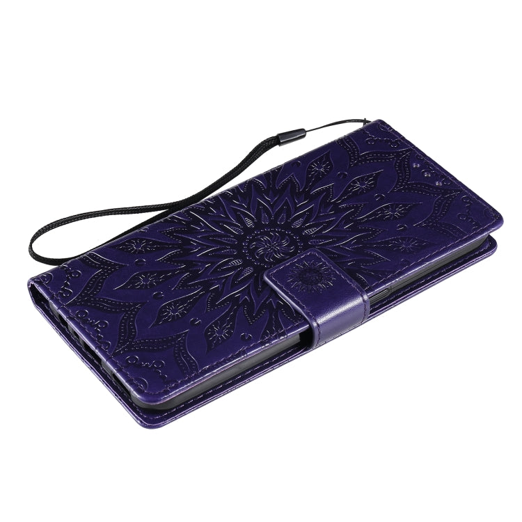 For OPPO F17 / A73 Sun Embossing Pattern Horizontal Flip Leather Case with Card Slot & Holder & Wallet & Lanyard