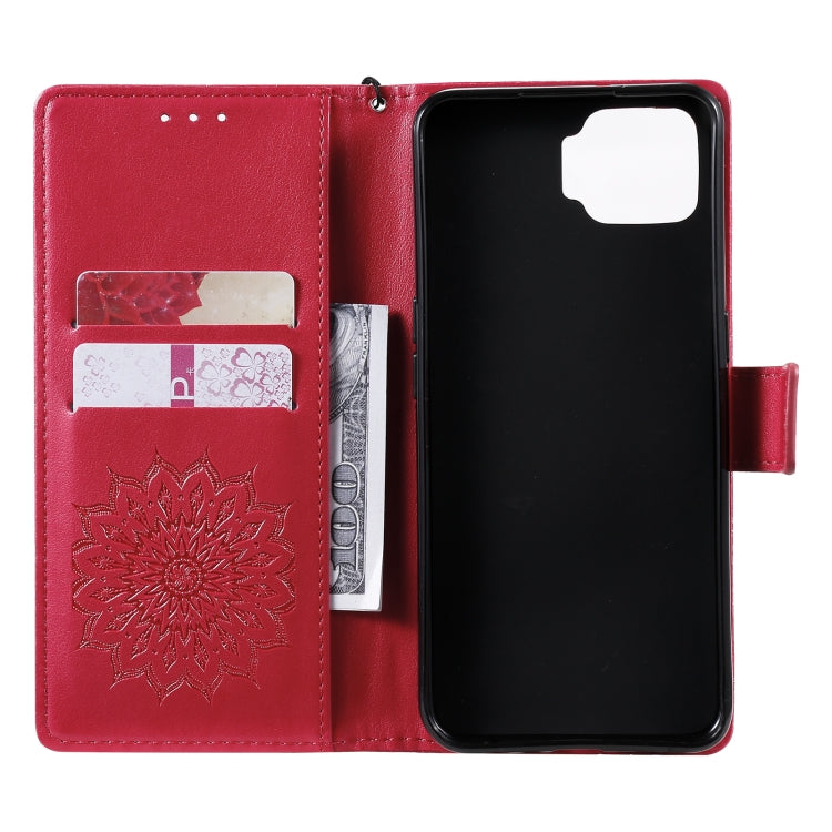 For OPPO F17 / A73 Sun Embossing Pattern Horizontal Flip Leather Case with Card Slot & Holder & Wallet & Lanyard