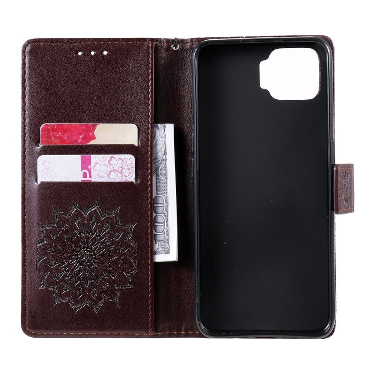 For OPPO F17 / A73 Sun Embossing Pattern Horizontal Flip Leather Case with Card Slot & Holder & Wallet & Lanyard