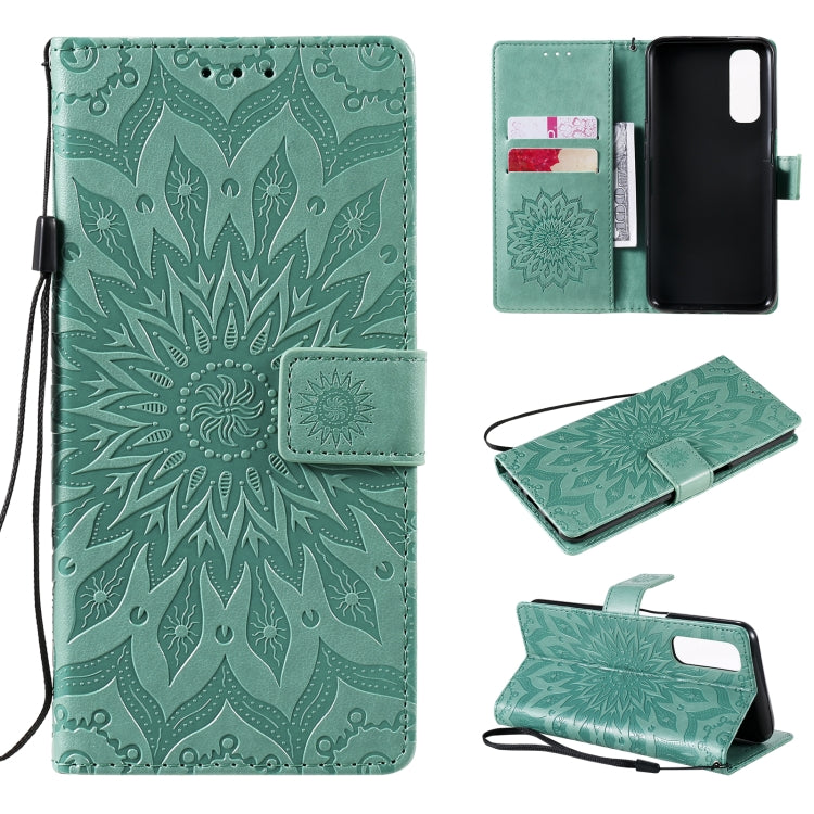 For OPPO Realme 7 Sun Embossing Pattern Horizontal Flip Leather Case with Card Slot & Holder & Wallet & Lanyard