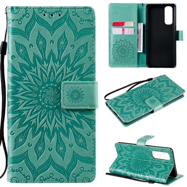 For OPPO Reno4 Pro 4G Sun Embossing Pattern Horizontal Flip Leather Case with Card Slot & Holder & Wallet & Lanyard