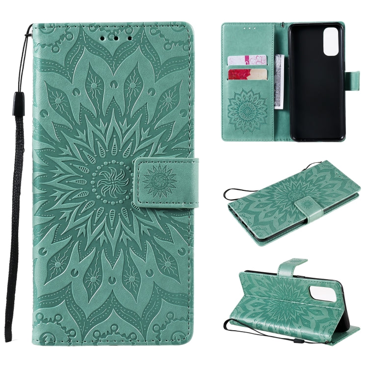 For OPPO Reno4 Sun Embossing Pattern Horizontal Flip Leather Case with Card Slot & Holder & Wallet & Lanyard