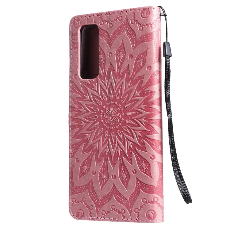 For Huawei P Smart 2021 Sun Embossing Pattern Horizontal Flip Leather Case with Card Slot & Holder & Wallet & Lanyard