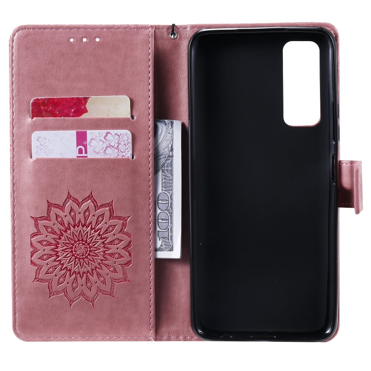 For Huawei P Smart 2021 Sun Embossing Pattern Horizontal Flip Leather Case with Card Slot & Holder & Wallet & Lanyard