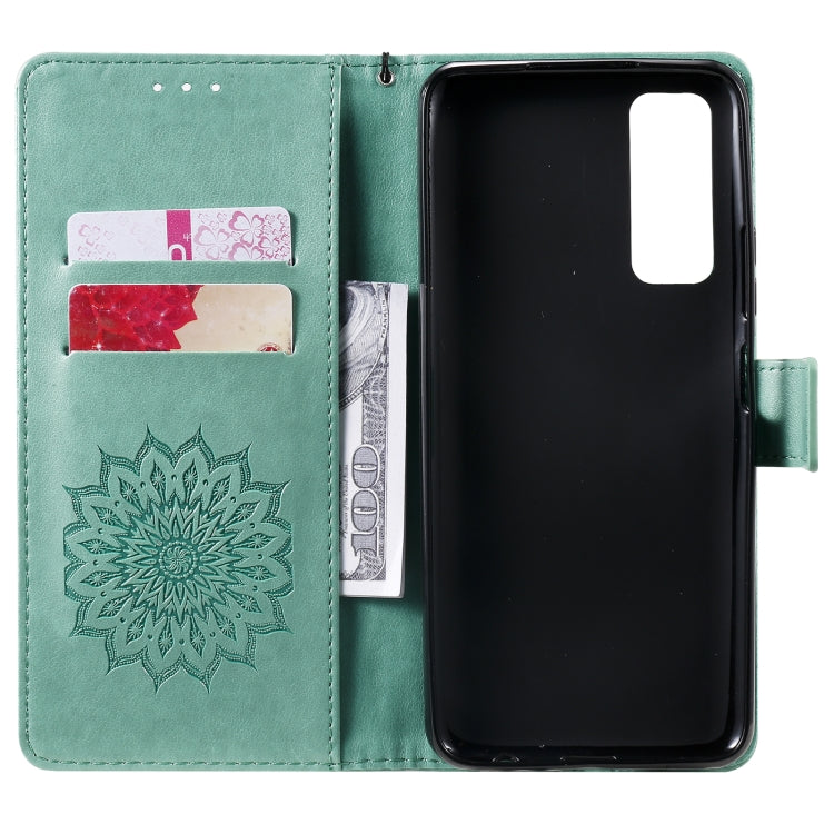 For Huawei P Smart 2021 Sun Embossing Pattern Horizontal Flip Leather Case with Card Slot & Holder & Wallet & Lanyard