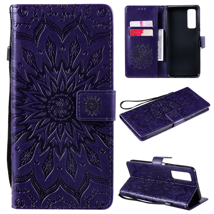 For Huawei P Smart 2021 Sun Embossing Pattern Horizontal Flip Leather Case with Card Slot & Holder & Wallet & Lanyard