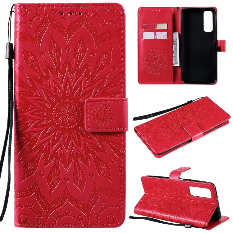 For Huawei P Smart 2021 Sun Embossing Pattern Horizontal Flip Leather Case with Card Slot & Holder & Wallet & Lanyard