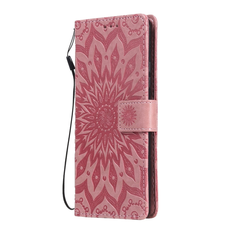 For Samsung Galaxy A42 5G Sun Embossing Pattern Horizontal Flip Leather Case with Card Slot & Holder & Wallet & Lanyard