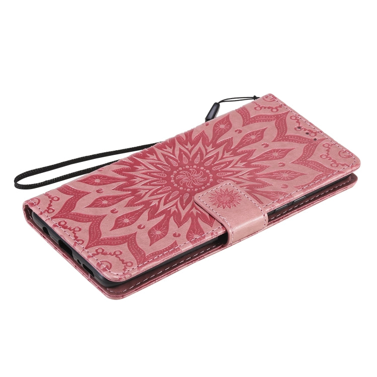 For Samsung Galaxy A42 5G Sun Embossing Pattern Horizontal Flip Leather Case with Card Slot & Holder & Wallet & Lanyard