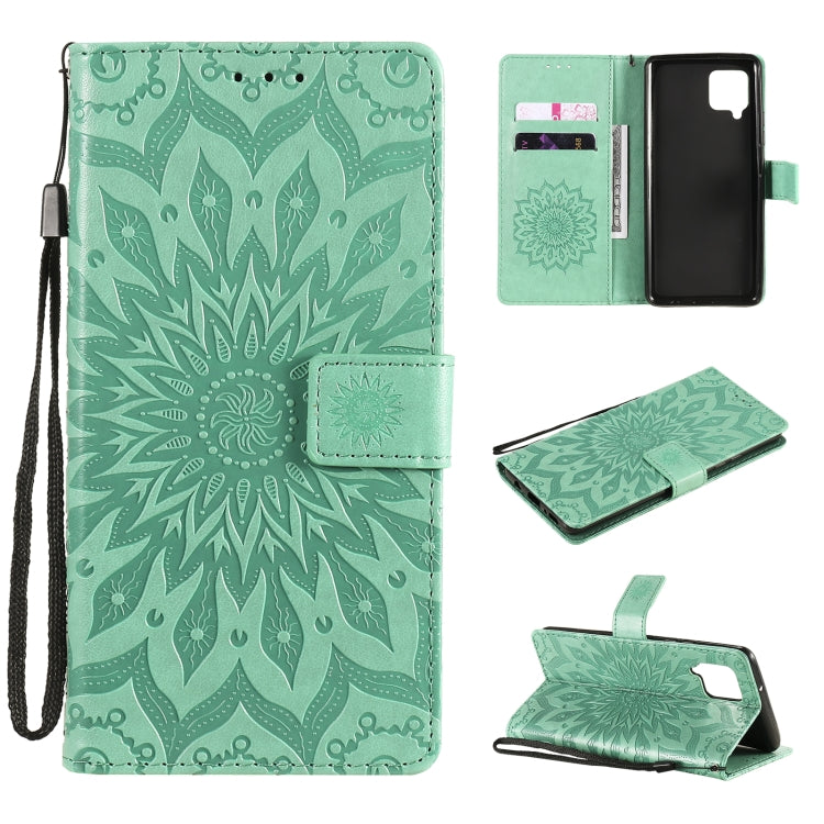 For Samsung Galaxy A42 5G Sun Embossing Pattern Horizontal Flip Leather Case with Card Slot & Holder & Wallet & Lanyard