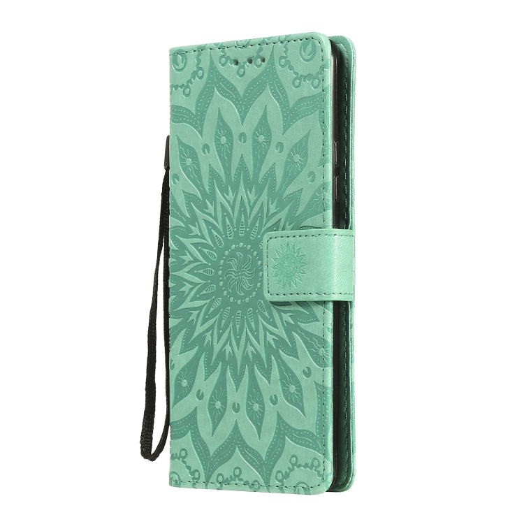 For Samsung Galaxy A42 5G Sun Embossing Pattern Horizontal Flip Leather Case with Card Slot & Holder & Wallet & Lanyard