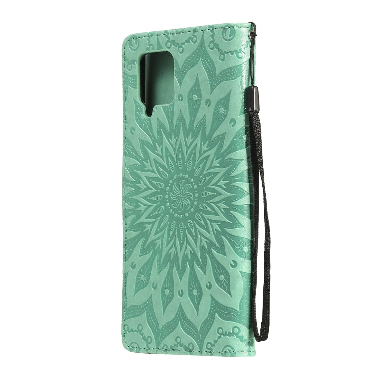 For Samsung Galaxy A42 5G Sun Embossing Pattern Horizontal Flip Leather Case with Card Slot & Holder & Wallet & Lanyard