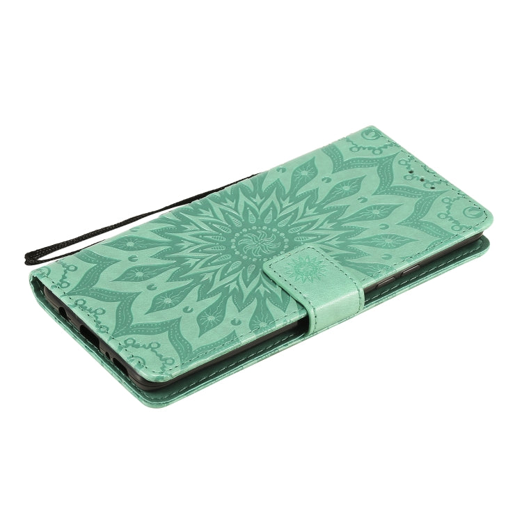 For Samsung Galaxy A42 5G Sun Embossing Pattern Horizontal Flip Leather Case with Card Slot & Holder & Wallet & Lanyard