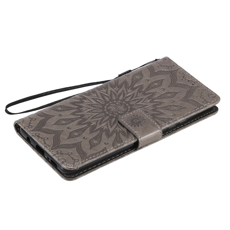 For Samsung Galaxy A42 5G Sun Embossing Pattern Horizontal Flip Leather Case with Card Slot & Holder & Wallet & Lanyard