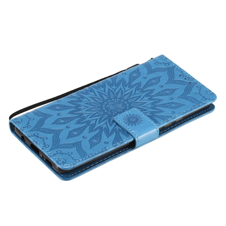 For Samsung Galaxy A42 5G Sun Embossing Pattern Horizontal Flip Leather Case with Card Slot & Holder & Wallet & Lanyard