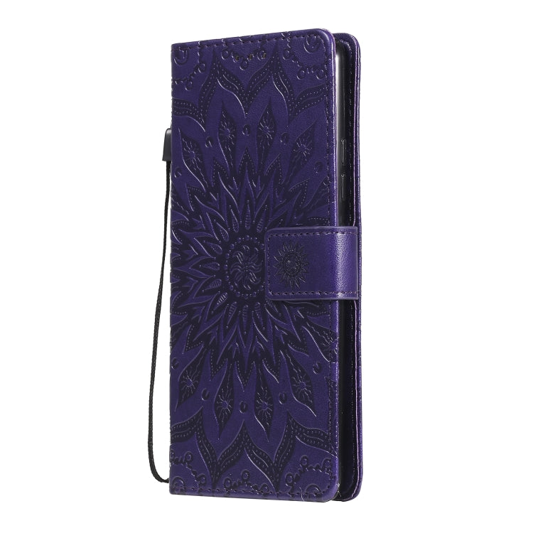 For Samsung Galaxy A42 5G Sun Embossing Pattern Horizontal Flip Leather Case with Card Slot & Holder & Wallet & Lanyard