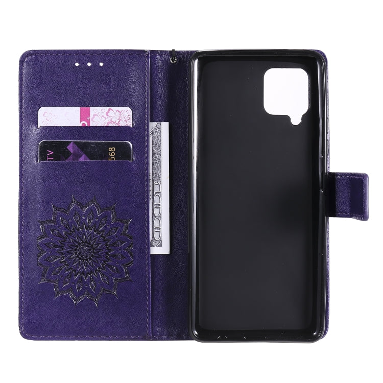 For Samsung Galaxy A42 5G Sun Embossing Pattern Horizontal Flip Leather Case with Card Slot & Holder & Wallet & Lanyard