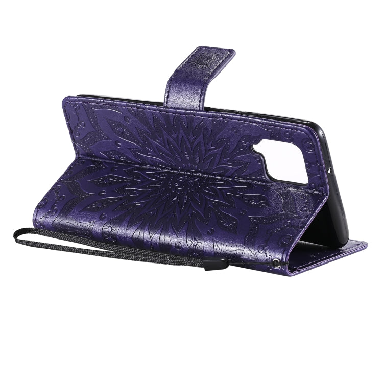 For Samsung Galaxy A42 5G Sun Embossing Pattern Horizontal Flip Leather Case with Card Slot & Holder & Wallet & Lanyard