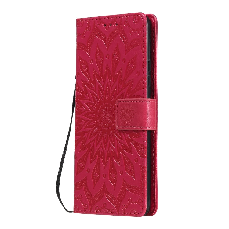 For Samsung Galaxy A42 5G Sun Embossing Pattern Horizontal Flip Leather Case with Card Slot & Holder & Wallet & Lanyard