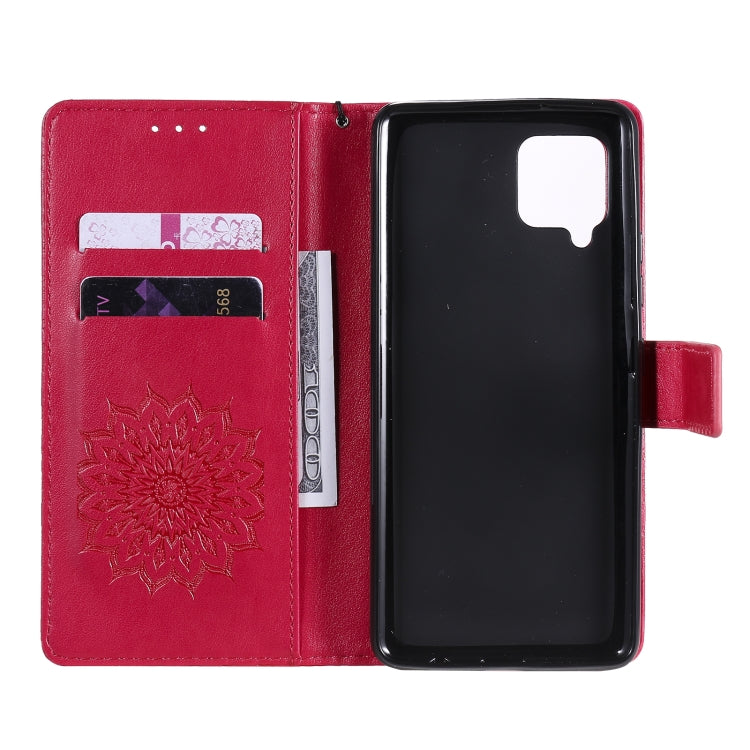 For Samsung Galaxy A42 5G Sun Embossing Pattern Horizontal Flip Leather Case with Card Slot & Holder & Wallet & Lanyard
