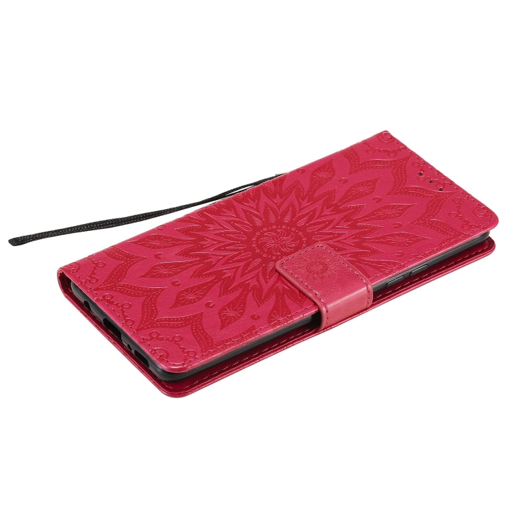 For Samsung Galaxy A42 5G Sun Embossing Pattern Horizontal Flip Leather Case with Card Slot & Holder & Wallet & Lanyard