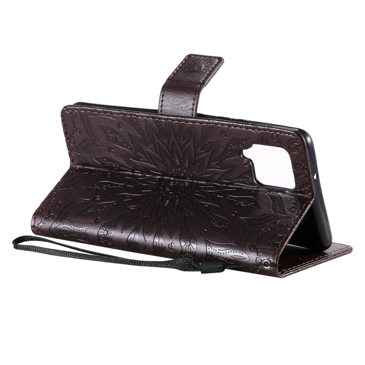 For Samsung Galaxy A42 5G Sun Embossing Pattern Horizontal Flip Leather Case with Card Slot & Holder & Wallet & Lanyard