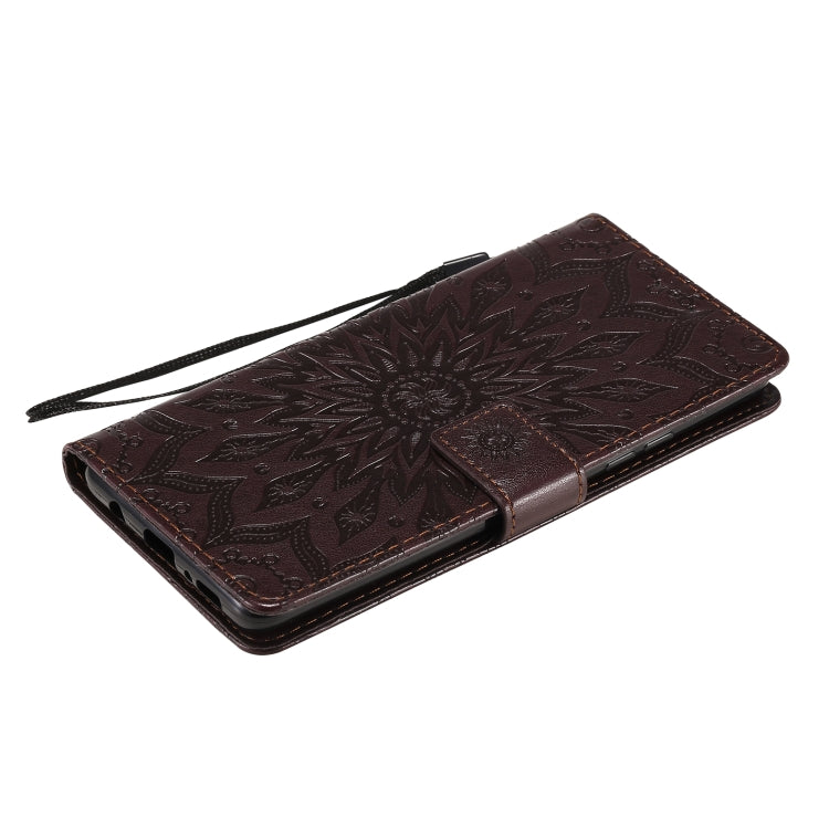 For Samsung Galaxy A42 5G Sun Embossing Pattern Horizontal Flip Leather Case with Card Slot & Holder & Wallet & Lanyard