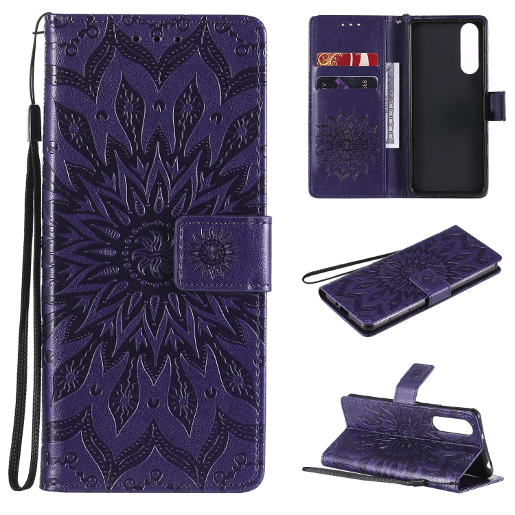 For Sony Xperia5 II Sun Embossing Pattern Horizontal Flip Leather Case with Card Slot & Holder & Wallet & Lanyard