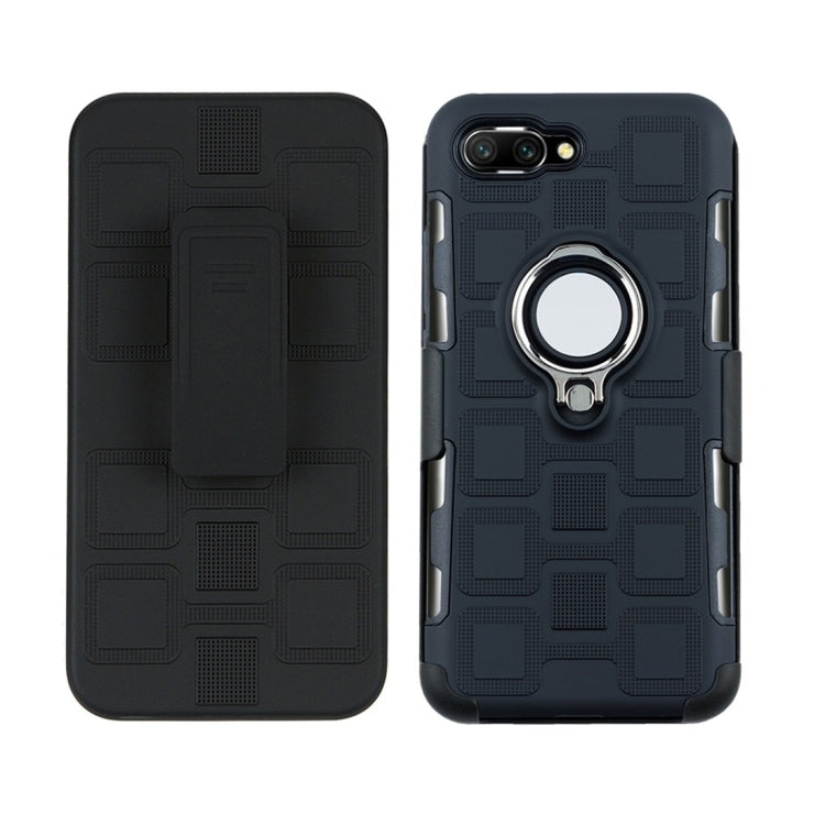 For Huawei Honor 10 3 In 1 Cube PC + TPU Protective Case with 360 Degrees Rotate Silver Ring Holder