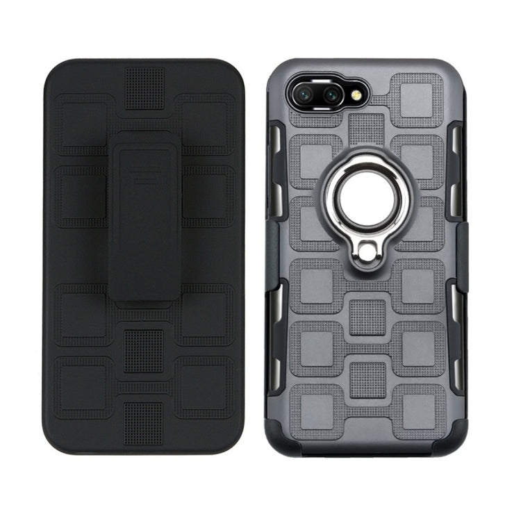 For Huawei Honor 10 3 In 1 Cube PC + TPU Protective Case with 360 Degrees Rotate Silver Ring Holder