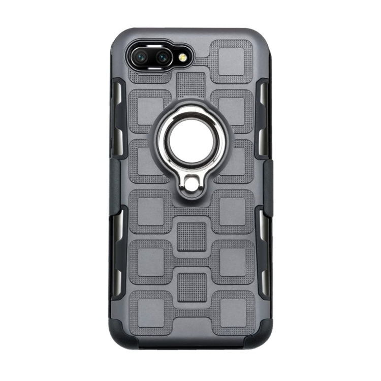 For Huawei Honor 10 3 In 1 Cube PC + TPU Protective Case with 360 Degrees Rotate Silver Ring Holder