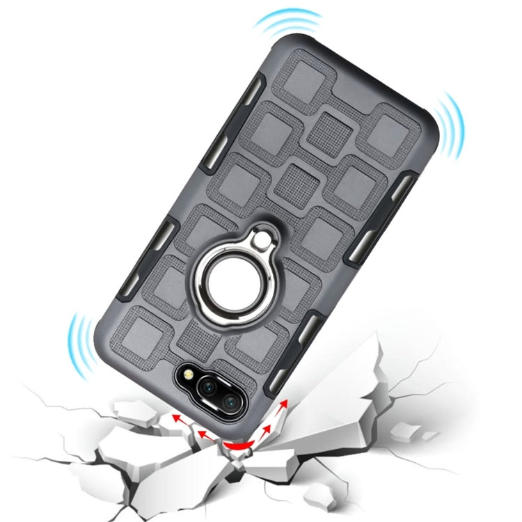 For Huawei Honor 10 3 In 1 Cube PC + TPU Protective Case with 360 Degrees Rotate Silver Ring Holder