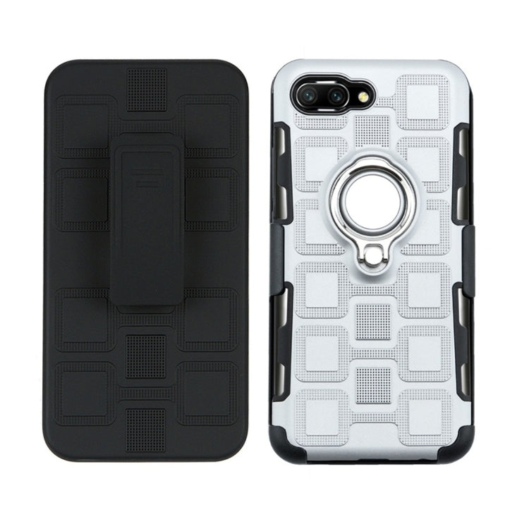 For Huawei Honor 10 3 In 1 Cube PC + TPU Protective Case with 360 Degrees Rotate Silver Ring Holder
