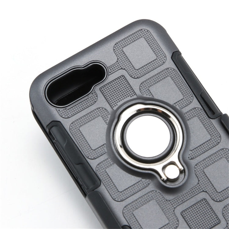 For Huawei Honor 10 3 In 1 Cube PC + TPU Protective Case with 360 Degrees Rotate Silver Ring Holder